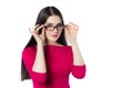 Attractive young woman in a pink blouse with glasses Royalty Free Stock Photo