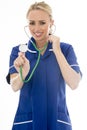 Attractive Young Woman Posing As A Doctor or Nurse Royalty Free Stock Photo