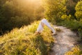 Attractive young woman practicing relaxing in yoga Downward Facing dog or Adho Mukha Svanasana pose Royalty Free Stock Photo