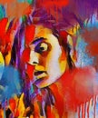 An attractive young woman is seen in an abstract digital watercolor