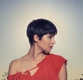 Attractive young woman with short stylish hair friendly smile Royalty Free Stock Photo