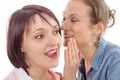 Attractive young woman whispering secret in friend's ear Royalty Free Stock Photo