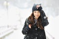 Attractive young woman in wintertime outdoor Royalty Free Stock Photo