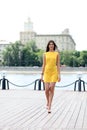 Attractive young woman in yellow dress Royalty Free Stock Photo