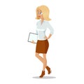 Attractive young women in elegant office clothes. Cute cartoon girl with documents in hand. Vector illustration.