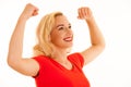 Attrctive young blonde woman gesture success with arms up isolated over white background Royalty Free Stock Photo