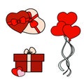 Attributes for Valentines Day. Set of illustrations of attributes for Valentine's Day isolation on white background