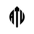 ATU circle letter logo design with circle and ellipse shape. ATU ellipse letters with typographic style. The three initials form a Royalty Free Stock Photo