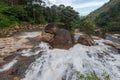 Atukkad Waterfalls near Munnar in Kerala, South India on cloudy day in rain season Royalty Free Stock Photo
