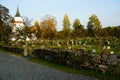 Atumn on norwegian cemetery and church, Norway Royalty Free Stock Photo