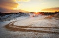ATV auto sport track at winter. Wheel sandy tracks Royalty Free Stock Photo