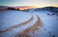 ATV auto sport track at winter. Wheel sandy tracks on snow