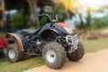 ATV motorcycle for rentals service at the resort with mountain n Royalty Free Stock Photo