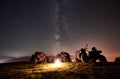 Atv quad motorbikes in the mountains under night starry sky Royalty Free Stock Photo