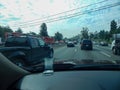 Rescue Vehicles Line the Freeway during accident of overturned truck on 5 Freeway in Los Angeles