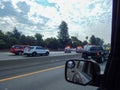 Rescue Vehicles Line the Freeway during accident of overturned truck on 5 Freeway in Los Angeles