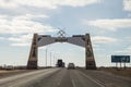 Stella in front of the entrance to the city of Kulsary, Atyrau region.