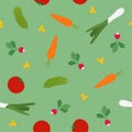 Cartoon Vegetables. Colored Seamless Patterns