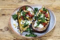 Aubergine with goat cheese and crispy kale Royalty Free Stock Photo