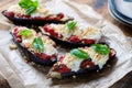 Aubergines with mozzarella, tomatoes and basil Royalty Free Stock Photo