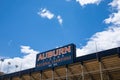 AUBURN ALABAMA, USA - JUNE 18, 2020 - Auburn Tigers National Champions sign on the exterior of the Jordan-Hare Stadium on the