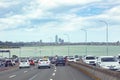 Auckland cbd with Sky Tower view taken from Auckland Southern Motorway, New Zealand