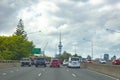 Auckland cbd with Sky Tower view taken from Auckland Southern Motorway, New Zealand