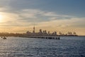 Auckland city center and its iconic skytower at sunset