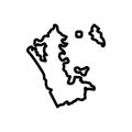 Black line icon for Auckland, map and area