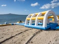 construction of Waterworld Mission Bay inflatable waterpark Royalty Free Stock Photo