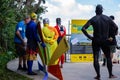 AUCKLAND, NEW ZEALAND - APRIL 07, 2018: Spectators and Competitors at the Murrays Bay Wharf Birdman Festival