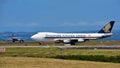 Singapore Airlines Boeing 747-400 freighter taxiing at Auckland International Airport Royalty Free Stock Photo