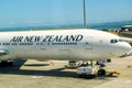 Air New Zealand plane on tarmac at the Auckland International Airport Royalty Free Stock Photo