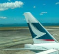 Cathay Pacific Airways aircraft fin tail  at the Auckland International Airport Royalty Free Stock Photo
