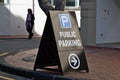AUCKLAND, NEW ZEALAND - Jul 01, 2019: black public parking sign board