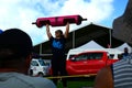 Auckland, New Zealand - Mar 2023. Strongman training in a public park, log Lift and Deadlift training