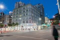 Auckland New Zealand - March 25 2018; Downtown city Queen and Victoria Streets intersection in long exposure at night looking