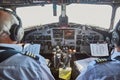 Controlling a small aircraft in the flight deck, old Douglas DC-3