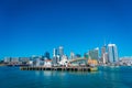 AUCKLAND, NEW ZEALAND- MAY 12, 2017: Beautiful view of the largest and most populous urban area in Auckland with a wharf Royalty Free Stock Photo