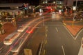 Auckland, New Zealand, November, 26, 2014; Car lights at night on a long exposure to create long trails a traffic lights in the