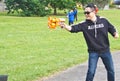 Auckland, New Zealand, 10th of Nov 2019, adults and kids playing nerf gun together at an outdoor children playground