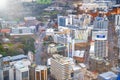 AUCKLAND, NZ - AUGUST 26, 2018: Aerial city view from Sky Tower. Auckland skyline at sunset Royalty Free Stock Photo