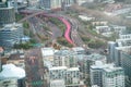 AUCKLAND, NZ - AUGUST 26, 2018: Aerial city view from Sky Tower. Auckland skyline at sunset Royalty Free Stock Photo