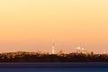 Auckland NZ distant citylight skyline after sunset Royalty Free Stock Photo