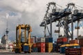 Auckland port with container cranes and shipping containers Royalty Free Stock Photo