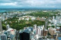 Auckland Sky Tower city & harbour aerial panorama in New Zealand.