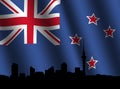 Auckland skyline with rippled flag