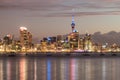 Auckland skyline with Sky Tower and skyscrapers at night