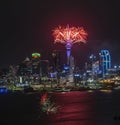 Auckland Skytower fireworks for New Year celebration. Vertical format