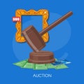 Auction and bidding concept vector illustration in flat style design. Selling arts Royalty Free Stock Photo